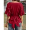 imageCicy Bell Womens Summer Wrap Tops Casual Short Sleeve Tie Back Cinched Waist T Shirts Trendy Boat Neck BlouseBurgundy