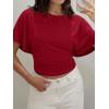 imageCicy Bell Womens Summer Wrap Tops Casual Short Sleeve Tie Back Cinched Waist T Shirts Trendy Boat Neck BlouseBurgundy