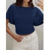 imageCicy Bell Womens Summer Wrap Tops Casual Short Sleeve Tie Back Cinched Waist T Shirts Trendy Boat Neck BlouseNavy