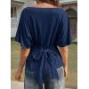 imageCicy Bell Womens Summer Wrap Tops Casual Short Sleeve Tie Back Cinched Waist T Shirts Trendy Boat Neck BlouseNavy