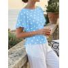 imageCicy Bell Womens Summer Wrap Tops Casual Short Sleeve Tie Back Cinched Waist T Shirts Trendy Boat Neck BlousePolka Dots Blue