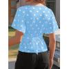 imageCicy Bell Womens Summer Wrap Tops Casual Short Sleeve Tie Back Cinched Waist T Shirts Trendy Boat Neck BlousePolka Dots Blue