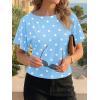 imageCicy Bell Womens Summer Wrap Tops Casual Short Sleeve Tie Back Cinched Waist T Shirts Trendy Boat Neck BlousePolka Dots Blue