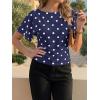 imageCicy Bell Womens Summer Wrap Tops Casual Short Sleeve Tie Back Cinched Waist T Shirts Trendy Boat Neck BlousePolka Dots Light Navy
