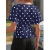 imageCicy Bell Womens Summer Wrap Tops Casual Short Sleeve Tie Back Cinched Waist T Shirts Trendy Boat Neck BlousePolka Dots Light Navy