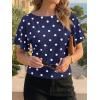 imageCicy Bell Womens Summer Wrap Tops Casual Short Sleeve Tie Back Cinched Waist T Shirts Trendy Boat Neck BlousePolka Dots Light Navy