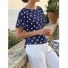 imageCicy Bell Womens Summer Wrap Tops Casual Short Sleeve Tie Back Cinched Waist T Shirts Trendy Boat Neck BlousePolka Dots Light Navy