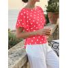 imageCicy Bell Womens Summer Wrap Tops Casual Short Sleeve Tie Back Cinched Waist T Shirts Trendy Boat Neck BlousePolka Dots Pink