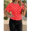 imageCicy Bell Womens Summer Wrap Tops Casual Short Sleeve Tie Back Cinched Waist T Shirts Trendy Boat Neck BlousePolka Dots Red