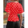 imageCicy Bell Womens Summer Wrap Tops Casual Short Sleeve Tie Back Cinched Waist T Shirts Trendy Boat Neck BlousePolka Dots Red
