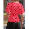imageCicy Bell Womens Summer Wrap Tops Casual Short Sleeve Tie Back Cinched Waist T Shirts Trendy Boat Neck BlousePolka Dots Rose Red