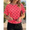 imageCicy Bell Womens Summer Wrap Tops Casual Short Sleeve Tie Back Cinched Waist T Shirts Trendy Boat Neck BlousePolka Dots Rose Red