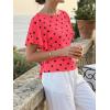 imageCicy Bell Womens Summer Wrap Tops Casual Short Sleeve Tie Back Cinched Waist T Shirts Trendy Boat Neck BlousePolka Dots Rose Red