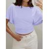 imageCicy Bell Womens Summer Wrap Tops Casual Short Sleeve Tie Back Cinched Waist T Shirts Trendy Boat Neck BlousePurple