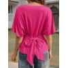 imageCicy Bell Womens Summer Wrap Tops Casual Short Sleeve Tie Back Cinched Waist T Shirts Trendy Boat Neck BlouseRose Red