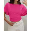 imageCicy Bell Womens Summer Wrap Tops Casual Short Sleeve Tie Back Cinched Waist T Shirts Trendy Boat Neck BlouseRose Red
