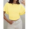 imageCicy Bell Womens Summer Wrap Tops Casual Short Sleeve Tie Back Cinched Waist T Shirts Trendy Boat Neck BlouseYellow