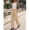 imageCicy Bell Womens Wide Leg Striped Pants High Waisted Baggy Casual Barrel Drawstring Lounge Trousers with PocketsKhaki