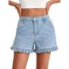 imageAoysky Womens Summer Ruffle Denim Shorts Cute High Waisted Cotton Short Jeans with PocketsLight Blue