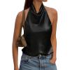 imageCicy Bell Women Summer Satin Halter Tank Tops Y2k Going Out High Mock Neck Backless Cami Shirts Cute Party Camisole TopsBlack