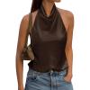imageCicy Bell Women Summer Satin Halter Tank Tops Y2k Going Out High Mock Neck Backless Cami Shirts Cute Party Camisole TopsBrown
