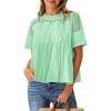 imageCicy Bell Womens Babydoll Lace Blouses Short Sleeve Ruffle Crew Neck Peplum Tops Dressy Casual Loose Fit ShirtsGreen