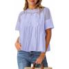 imageCicy Bell Womens Babydoll Lace Blouses Short Sleeve Ruffle Crew Neck Peplum Tops Dressy Casual Loose Fit ShirtsViolet