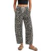 imageCicy Bell Womens Leopard Barrel Jeans High Waisted Drawstring Cropped Wide Leg Cheetah Print Denim Pants with PocketsLeopard