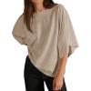 imageCicy Bell Womens Oversized Half Sleeve TShirts Summer Casual Crew Neck Tshirt Loose Fit Side Slit Tee TopsKhaki