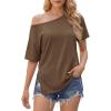 imageCicy Bell Womens Oversized TShirts Short Sleeve Summer Casual One Shoulder Tops Side Split Loose Fit TeesBrown