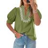 imageCicy Bell Womens Puff Short Sleeve Blouses Summer Casual Dressy Embroidered V Neck Tops Loose Fit Tee ShirtsArmy Green
