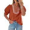 imageCicy Bell Womens Puff Short Sleeve Blouses Summer Casual Dressy Embroidered V Neck Tops Loose Fit Tee ShirtsBrick Red