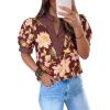 imageCicy Bell Womens Puff Short Sleeve Blouses Summer Casual Dressy V Neck Contrast Stitch Tops Loose Fit ShirtsBurgundy Print