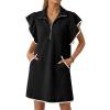 imageCicy Bell Womens Ruffle Cap Sleeve Sweatshirt Dress Summer Oversized V Neck Quarter Zip Mini Dresses Casual Vacation OutfitsBlack