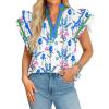 imageCicy Bell Womens Ruffle Cap Sleeve Tops Color Block V Neck Dressy Casual Blouses Summer Pleated Loose Fit ShirtsBlue Print