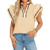 imageCicy Bell Womens Ruffle Cap Sleeve Tops Color Block V Neck Dressy Casual Blouses Summer Pleated Loose Fit ShirtsCamel Beige