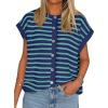 imageCicy Bell Womens Striped Cap Sleeve Sweater Vest Crew Neck Button Down Cardigan Cute Knit TopsNavy