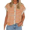 imageCicy Bell Womens Striped Cap Sleeve Sweater Vest Crew Neck Button Down Cardigan Cute Knit TopsOrange