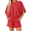 imageCicy Bell Womens Summer 2 Piece Short Sets Puff Sleeve Cropped Tops and Shorts Casual Loose Outfits Comfy Lounge SetsRed