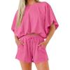 imageCicy Bell Womens Summer 2 Piece Short Sets Puff Sleeve Cropped Tops and Shorts Casual Loose Outfits Comfy Lounge SetsRose Red