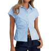 imageCicy Bell Womens Summer Button Down Shirts Short Sleeve Slim Fit Petite Ruched Cotton Blouses Cute Going Out TopsLight Blue