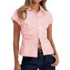 imageCicy Bell Womens Summer Button Down Shirts Short Sleeve Slim Fit Petite Ruched Cotton Blouses Cute Going Out TopsLight Pink