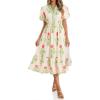 imageCicy Bell Womens Summer Floral Print Maxi Dress A Line Puff Short Sleeve V Neck Boho Dresses Flowy Beach Vacation OutfitsBeige