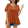 imageCicy Bell Womens Summer Peplum Tops Oversized Babydoll Short Sleeve V Neck T Shirts Casual Loose Pleated Swing BlouseBrick Red