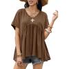 imageCicy Bell Womens Summer Peplum Tops Oversized Babydoll Short Sleeve V Neck T Shirts Casual Loose Pleated Swing BlouseBrown
