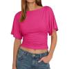 imageCicy Bell Womens Summer Wrap Tops Casual Short Sleeve Tie Back Cinched Waist T Shirts Trendy Boat Neck BlouseRose Red