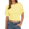 imageCicy Bell Womens Summer Wrap Tops Casual Short Sleeve Tie Back Cinched Waist T Shirts Trendy Boat Neck BlouseYellow