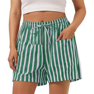 imageAoysky Womens Striped Lounge Shorts High Waisted Drawstring Casual Summer Shorts Color Block Beach Bottoms with PocketsGreen