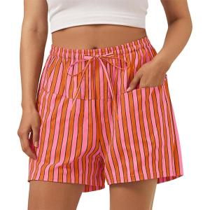 imageAoysky Womens Striped Lounge Shorts High Waisted Drawstring Casual Summer Shorts Color Block Beach Bottoms with PocketsOrange