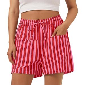 imageAoysky Womens Striped Lounge Shorts High Waisted Drawstring Casual Summer Shorts Color Block Beach Bottoms with PocketsWine Red